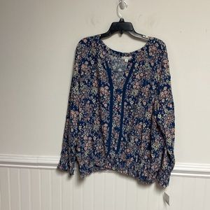 Ophelia Roe Women’s Smocked Floral Top Long Sleeve V Neck Size 3 X